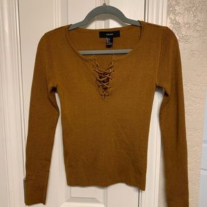 Knit lace up V-Neck Top